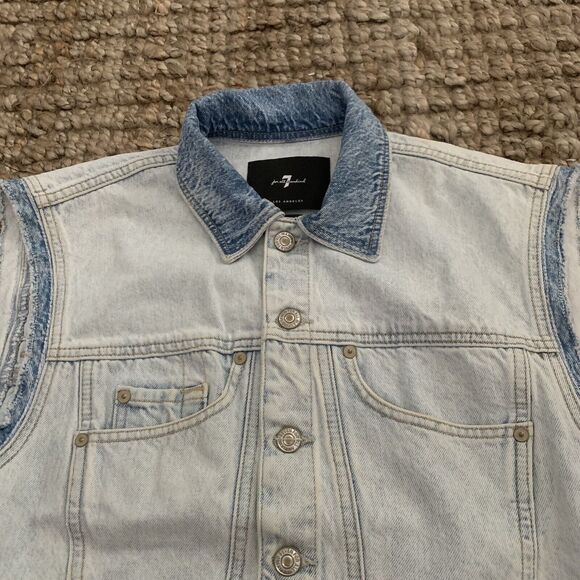 7 For All Mankind Womens S Denim Vest Two-Tone Blue Jean Cutoff Italian Fabric - Picture 3 of 7